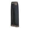 Raw Wide Leg Contrast Cuffed Jeans