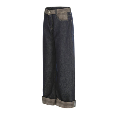 Raw Wide Leg Contrast Cuffed Jeans