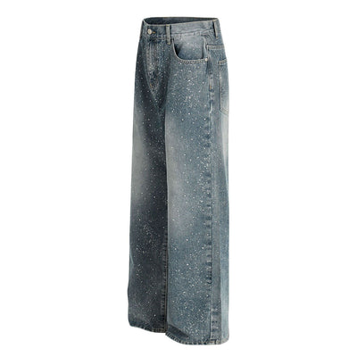 Vintage Speckled Wash Wide Leg Denim Jeans
