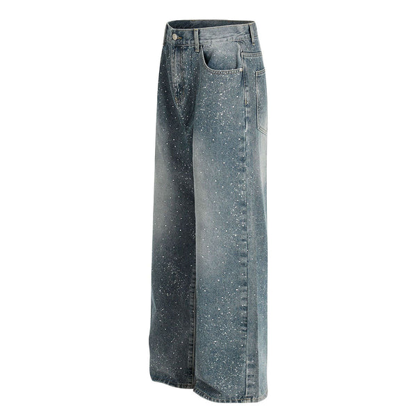 Vintage Speckled Wash Wide Leg Denim Jeans