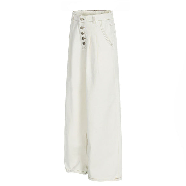 High Waist Wide Leg Button Fly Denim Pants