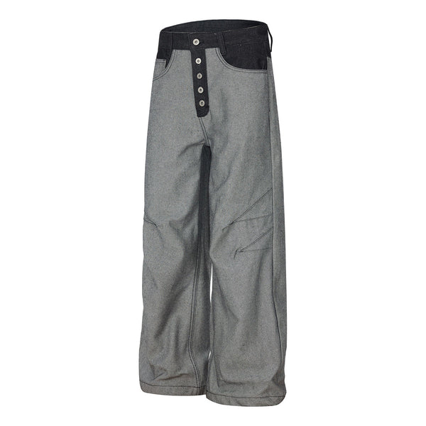 Vintage-Inspired High-End Button Wide-Leg Denim Pants