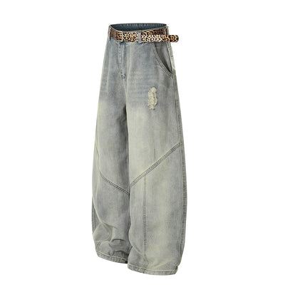 Leopard Print Belt Vintage Wide Leg Distressed Denim