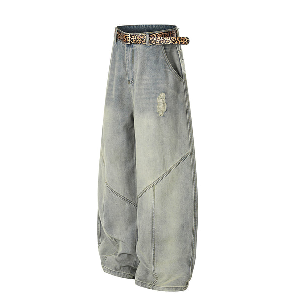 Leopard Print Belt Vintage Wide Leg Distressed Denim