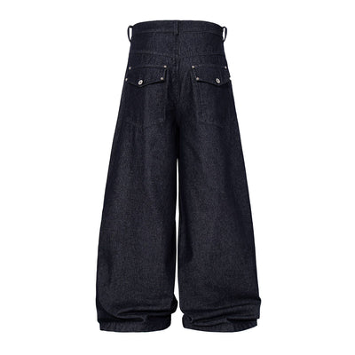 High Waisted Relaxed Fit Button Fly Vintage Blue Jeans