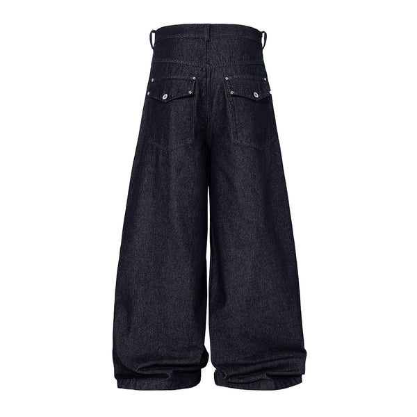 High Waisted Relaxed Fit Button Fly Vintage Blue Jeans