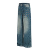 Distressed Metal Stud Wide-Leg Vintage Blue Jeans