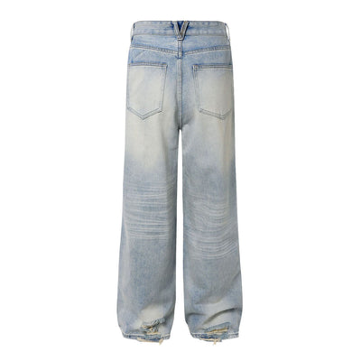 Vintage Light Wash Wide Leg High Street Casual Denim