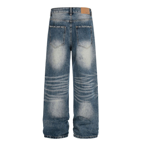 High Waist Wide Leg Distressed Faded Jeans