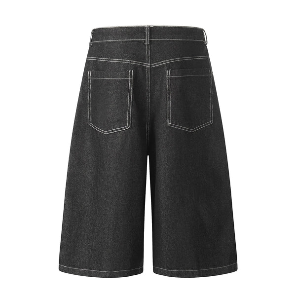 Flame Print Black Wide Leg Denim Shorts