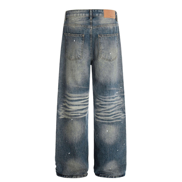 Distressed Paint Splatter High Waist Wide Leg Jeans