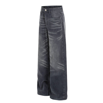 Faded Grey Vintage Wash Wide-Leg Jeans