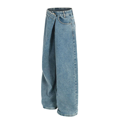 Asymmetrical Wide Leg Modern Light Wash Jeans