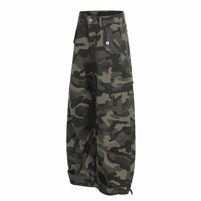 Camouflage Utility Wide Leg Adjustable Hem Pants