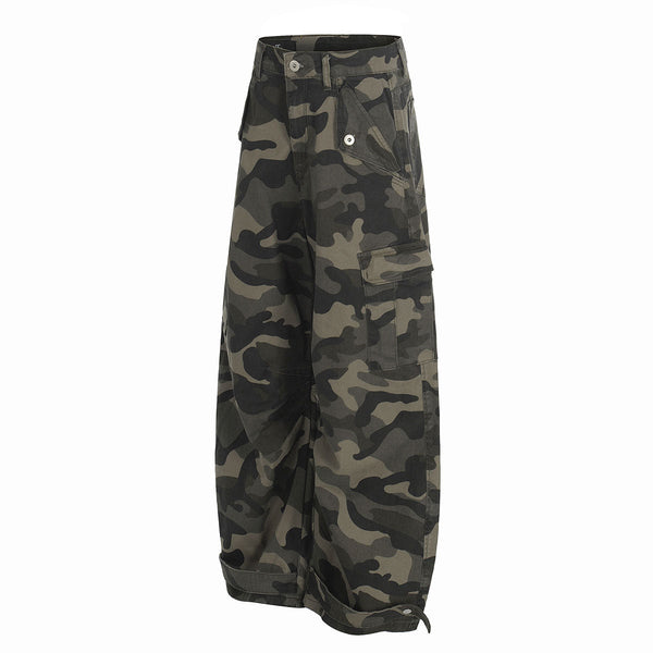 Camouflage Utility Wide Leg Adjustable Hem Pants