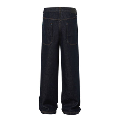 Raw Denim Straight-Leg Jeans High-Street Turquoise Accent