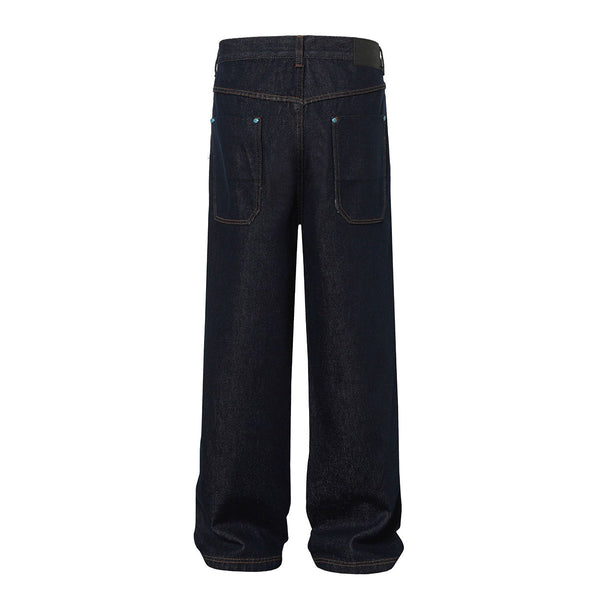 Raw Denim Straight-Leg Jeans High-Street Turquoise Accent