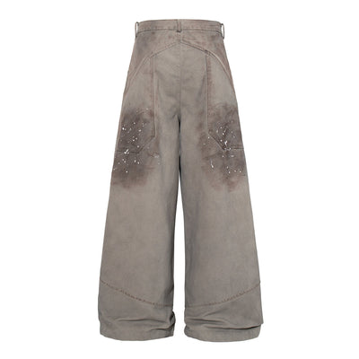 Paint Splatter Detail Wide Leg Jeans Geometric Stitching