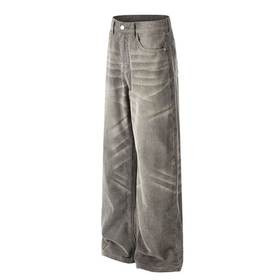 Faded Grey Vintage Wash Wide-Leg Jeans