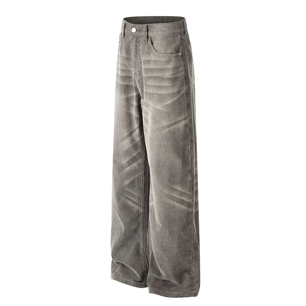 Faded Grey Vintage Wash Wide-Leg Jeans