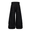 Wide Leg High Waisted Dark Denim Jeans Button Detail