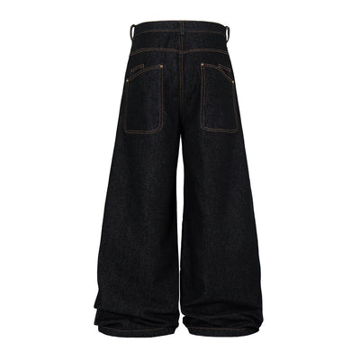 Wide Leg High Waisted Dark Denim Jeans Button Detail
