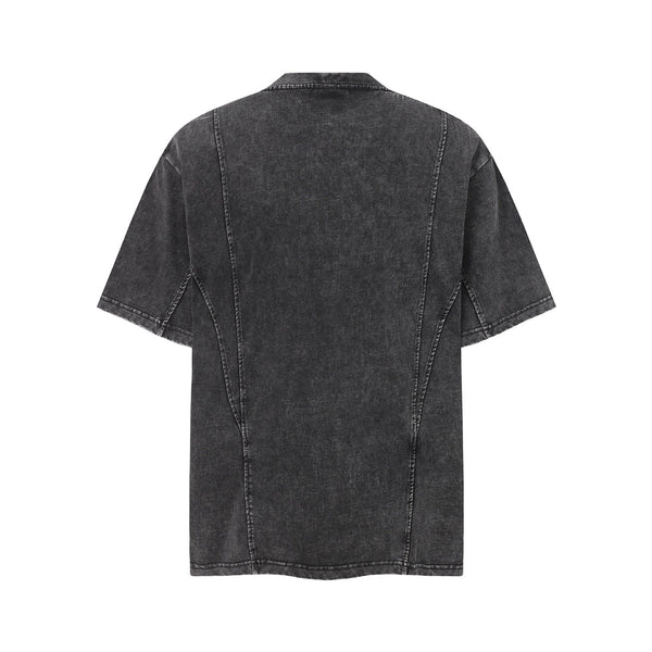 Vintage Washed Distressed Short Sleeve Panel Design Tee