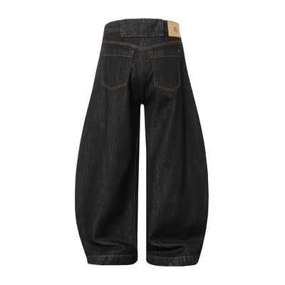 High Street Vintage Washed Raw Denim Wide Leg Curved Jeans