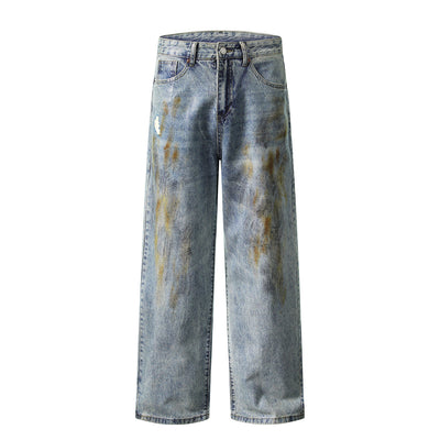 Grunge-Style Paint-Splatter Baggy Jeans