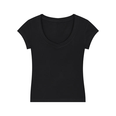 Solid-Color V-Neck Cotton T-Shirt 6.45oz