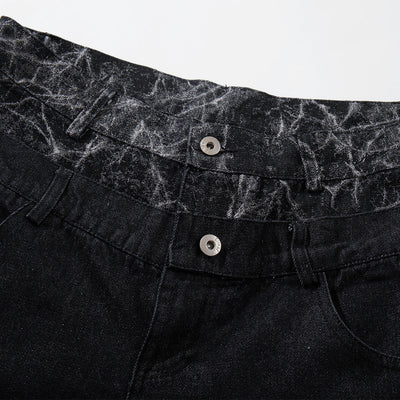 Marble Pattern Panels Black Wide Leg Painter Pants