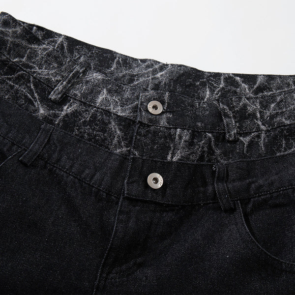 Marble Pattern Panels Black Wide Leg Painter Pants