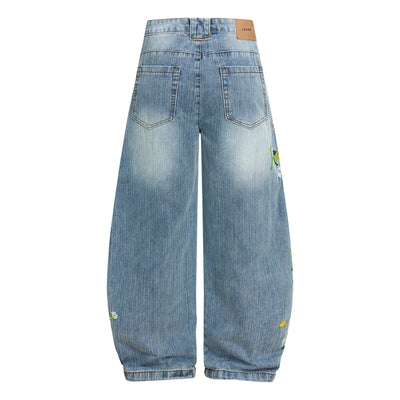 Vintage Slub Embroidered Curved Blade Relaxed Jeans