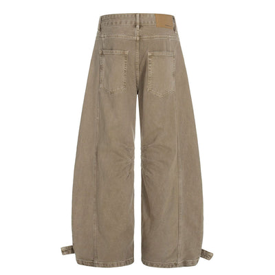 Adjustable Cuffs High Waist Wide Leg Beige Cargos