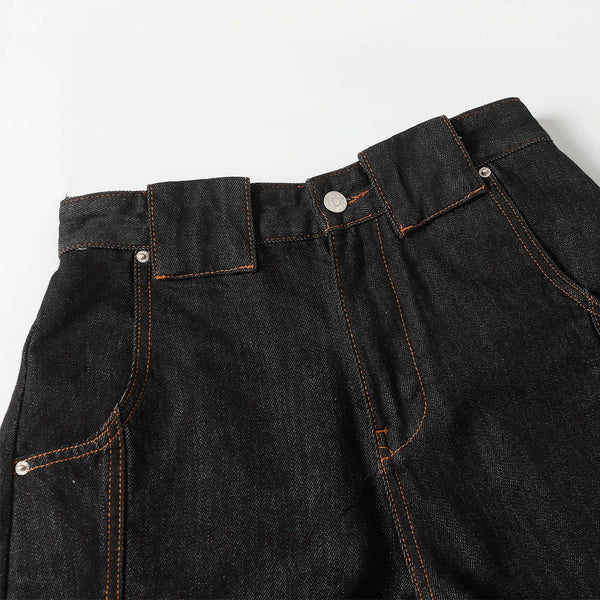 High Street Vintage Washed Raw Denim Wide Leg Curved Jeans