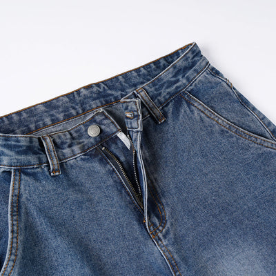 High Waisted Cargo Denim Pants Oversized Pockets Vintage Wash