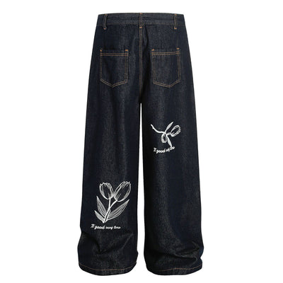 Floral Print Vintage Wide Leg Jeans