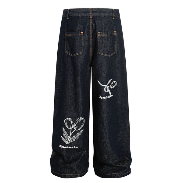 Floral Print Vintage Wide Leg Jeans