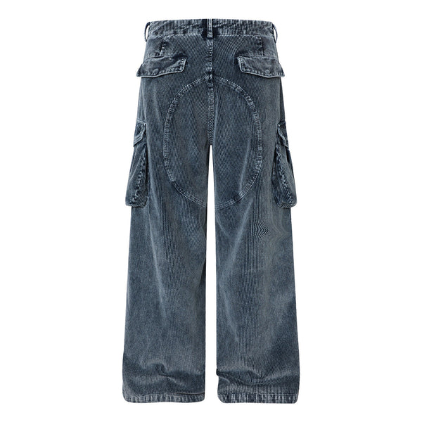 Washed Corduroy Deconstructed Relaxed Cargo Pants