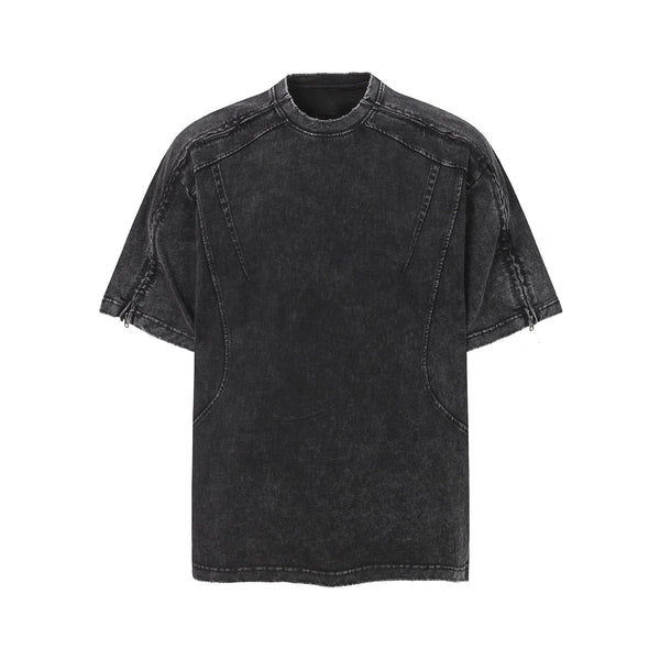 Structural Panels Sleeve Zipper Vintage Washed Short Sleeve Tee