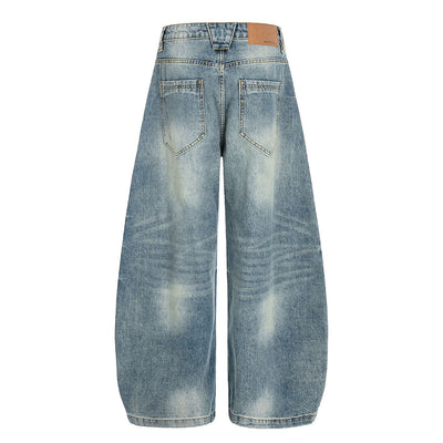 Distressed Wide Leg Gold Closure Denim