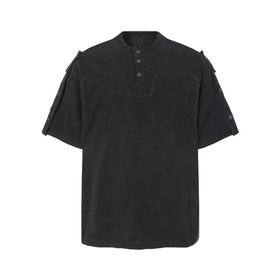 Button Shoulder Detail Vintage Washed Short Sleeve Tee