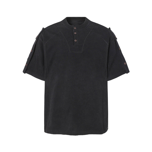 Button Shoulder Detail Vintage Washed Short Sleeve Tee