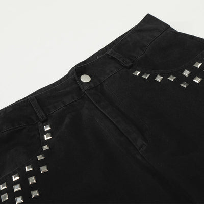 Black Wide Leg Pants Studded Accent Detail