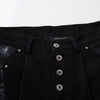 Croc Textured Panels Edgy Black Denim Wide Leg Jeans