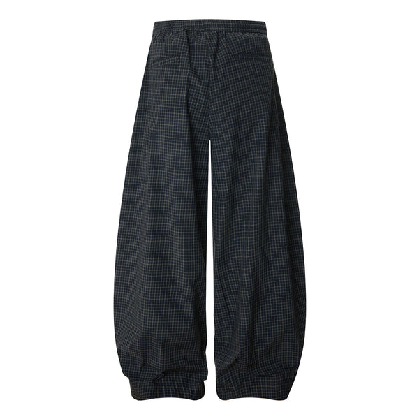 Vintage Plaid Wide Leg Relaxed Drawstring Pants