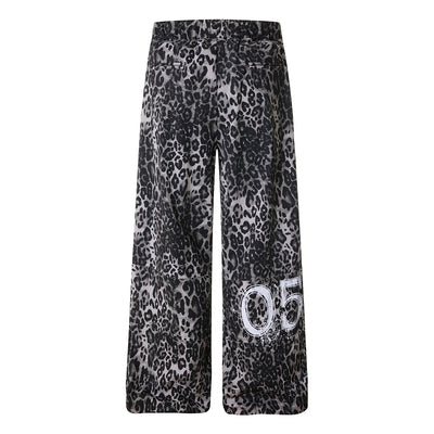 Leopard Print Drawstring Wide-Leg Graphic Pants