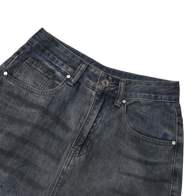 High Street Vintage Washed Raw Denim Wide Leg Ripped Patchwork Jeans