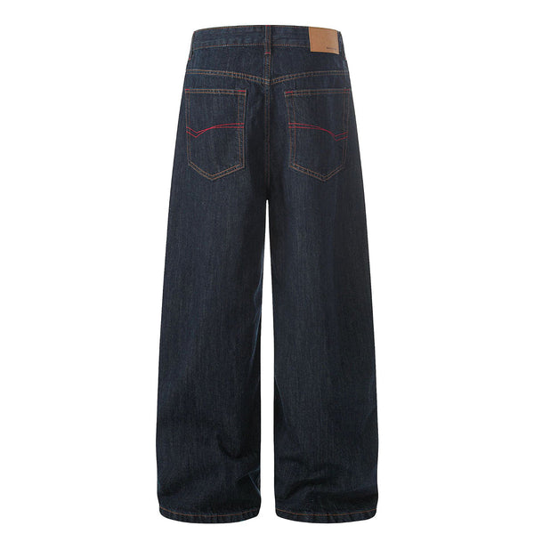 Patchwork Curved Wide-Leg Raw Denim Premium Jeans