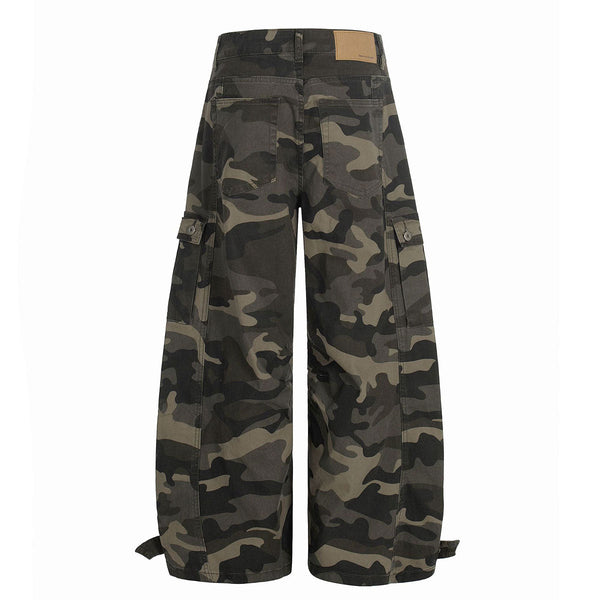 Camouflage Utility Wide Leg Adjustable Hem Pants
